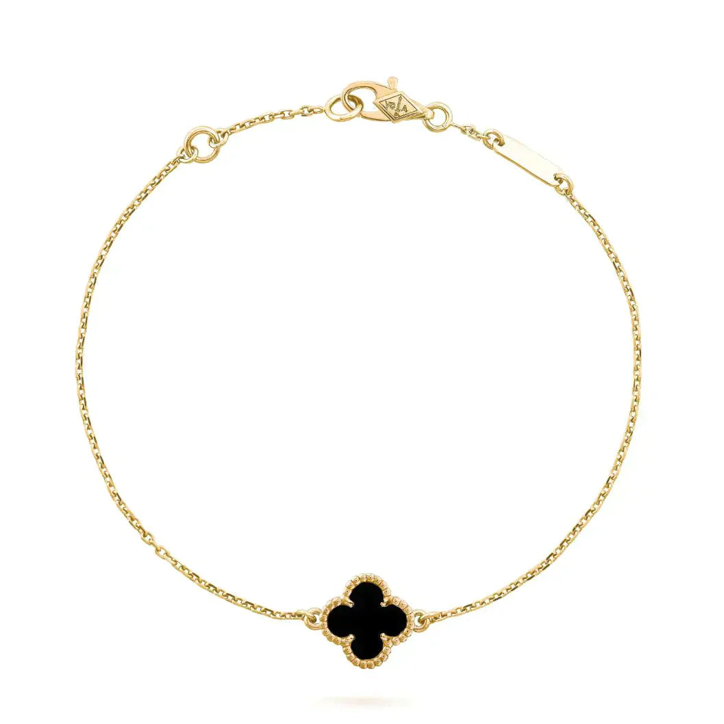 [Luxe Jewelry]CLOVER ONYX SINGLE FLOWER BRACELET