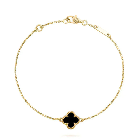 [Luxe Jewelry]CLOVER ONYX SINGLE FLOWER BRACELET