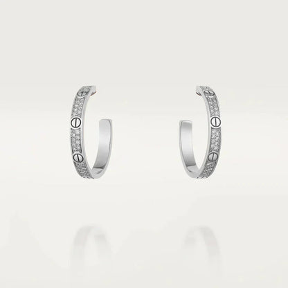 [Luxe Jewelry]LOVE DIAMOND SILVER HOOP EARRINGS