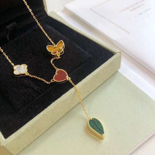[Luxe Jewelry]LUCKY SPRING 4 MOTIFS ROSE GOLD NECKLACE