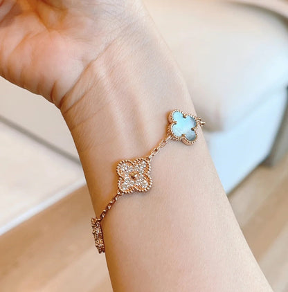 [Luxe Jewelry]CLOVER 5 MOTIFS DARK MOP AND DIAMONDS PINK GOLD BRACELET