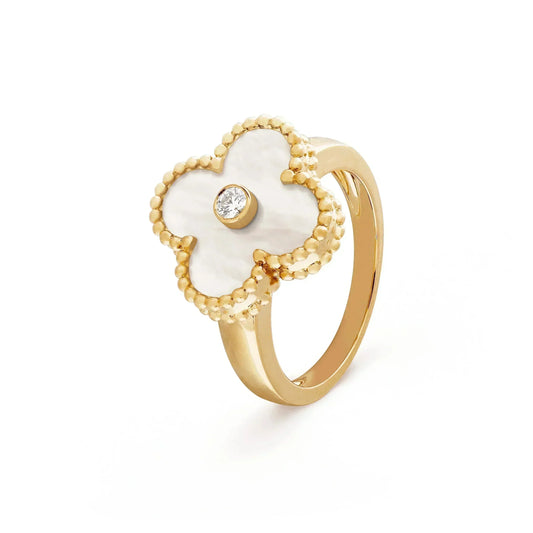 [Luxe Jewelry]CLOVER PINK MOP RING GOLD DIAMOND
